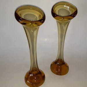 Mid Century Modern Handblown Trumpet Vase Pair